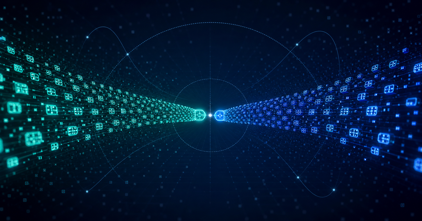 UUID strings floating between independent databases while two matching identifiers approach a collision point
